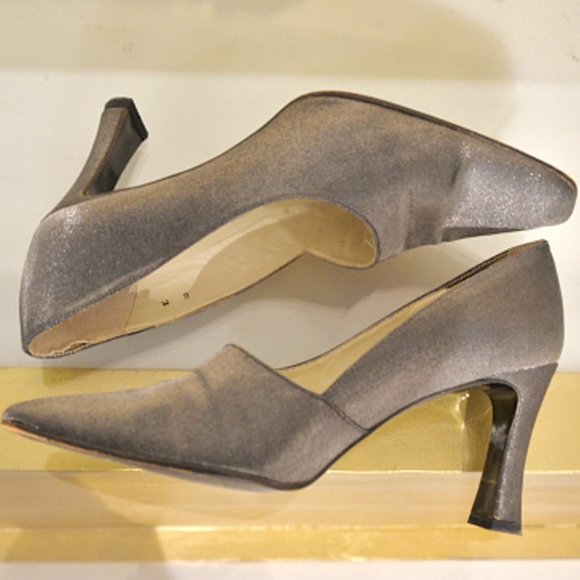 Pewter Metallic Square Toe Heels - Picture 1 of 7